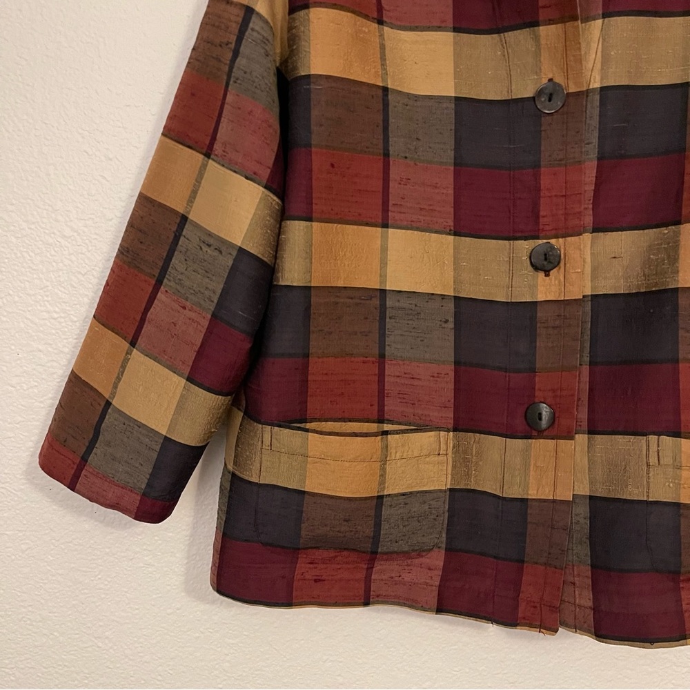 Vintage 1990’s Chico’s Design Silk Button-Front Check Plaid Jacket - Picture 13 of 13
